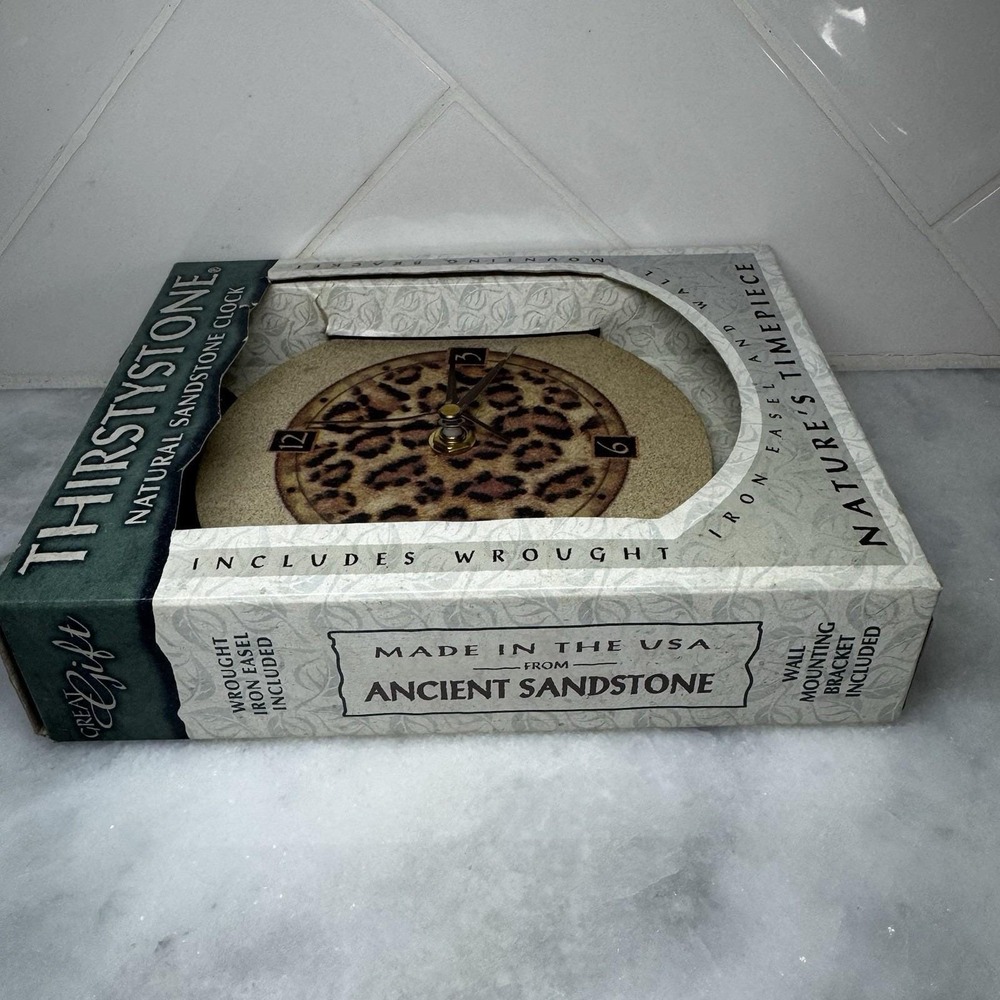 Thirstystone Leopard Print Natural Sandstone Clock New In Box USA - Picture 4 of 4